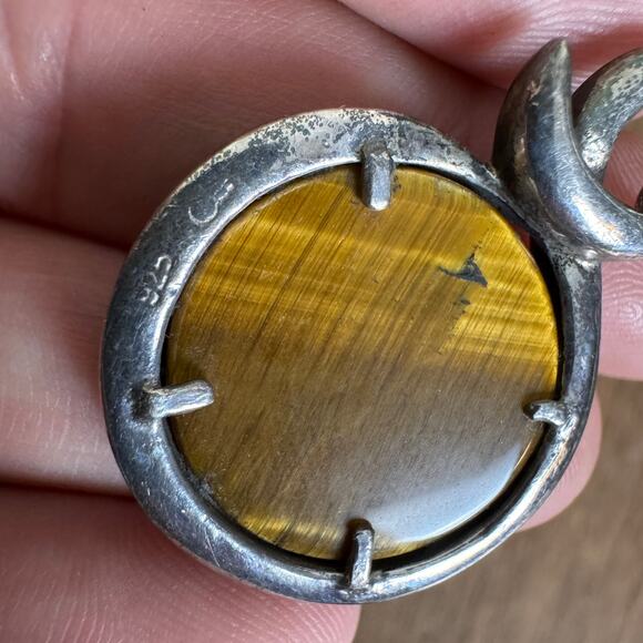 Sterling Silver 925 Genuine Tiger‎ Eye large 1 1/2 inch Necklace pendant - Picture 5 of 6